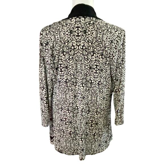 Chicos Travelers Size 0 US S Open Front Jacket Cardigan Slinky Black Cream Print - Picture 2 of 4